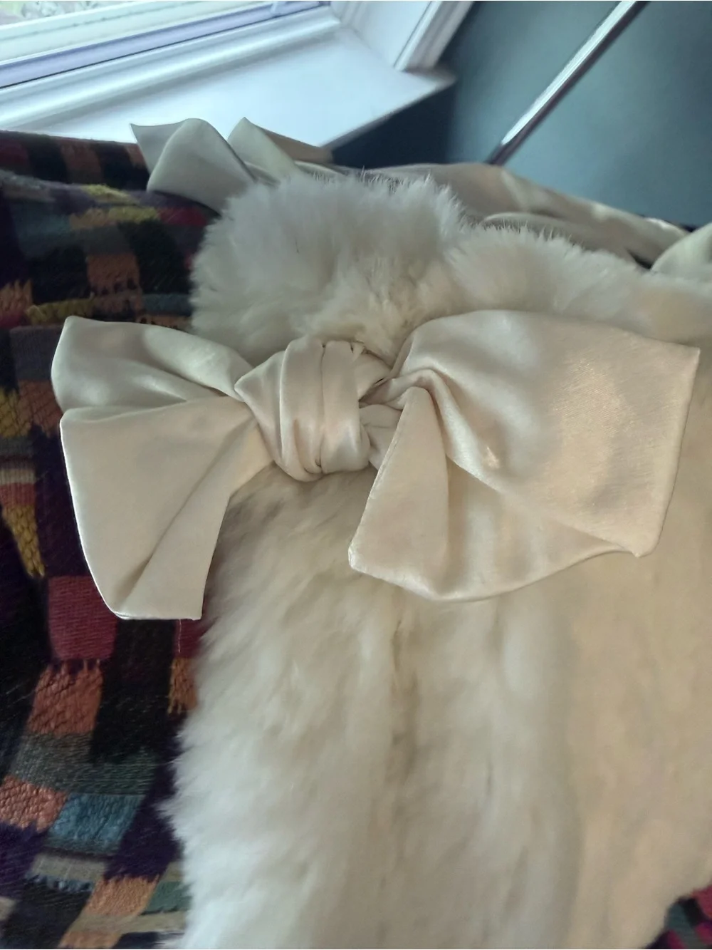Vintage Ultra Plush Rabbit Fur Shoulder Bag in Ivory with Satin Straps